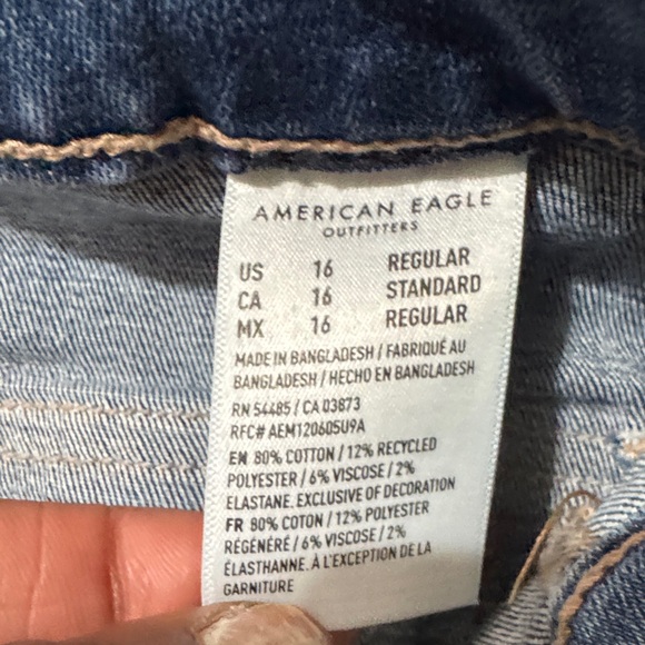 American Eagle Super Hi-Rise Flare Jeans Blue Women's Patch Pockets size 16 Boho - Picture 4 of 7